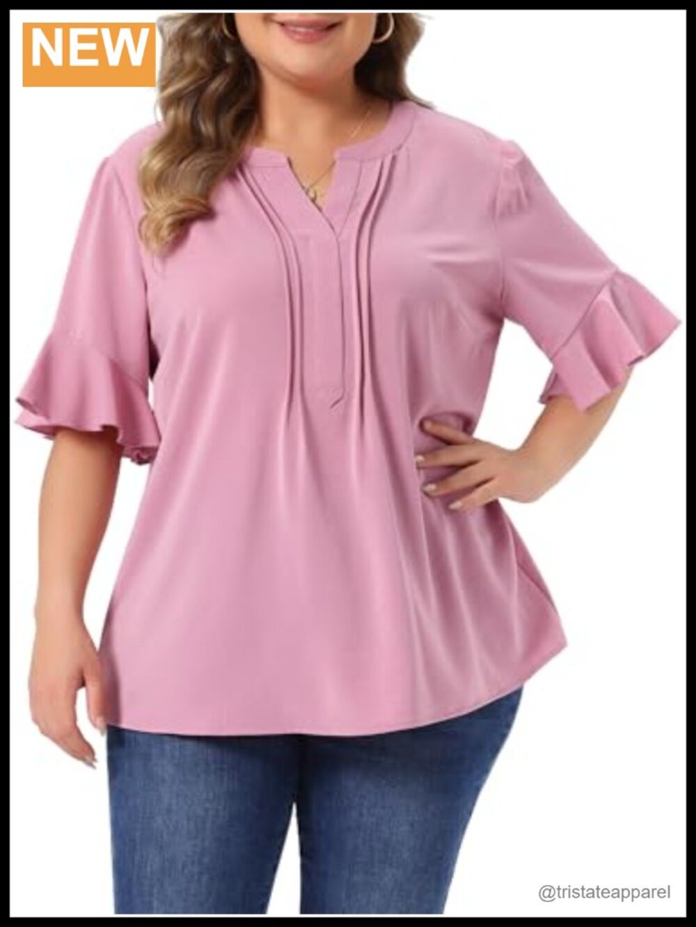 Plus Size Chiffon Blouse V-Neck Ruffled Short Sleeve Women's Casual Flowy Top